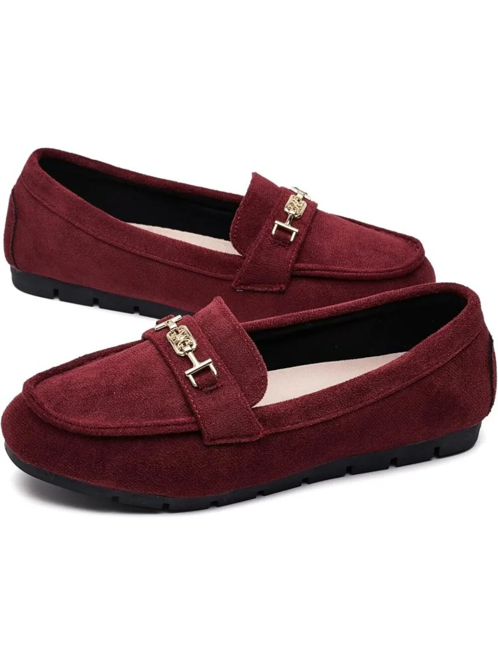 Women's Wine Red Comfort Walking Pull On Leisure Slip On Work Loafer Flat Shoes